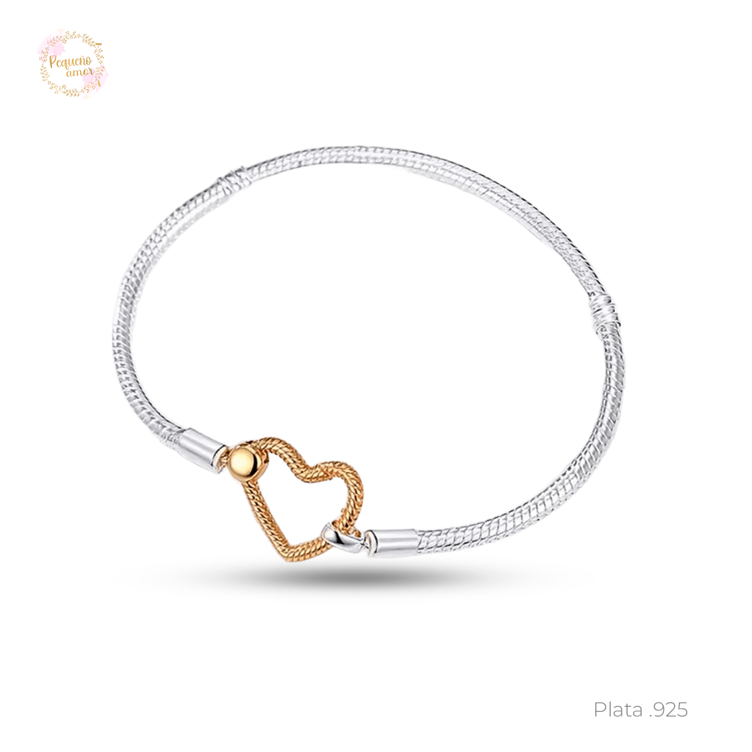 Brazalete con broche corazón dorado plata fina .925