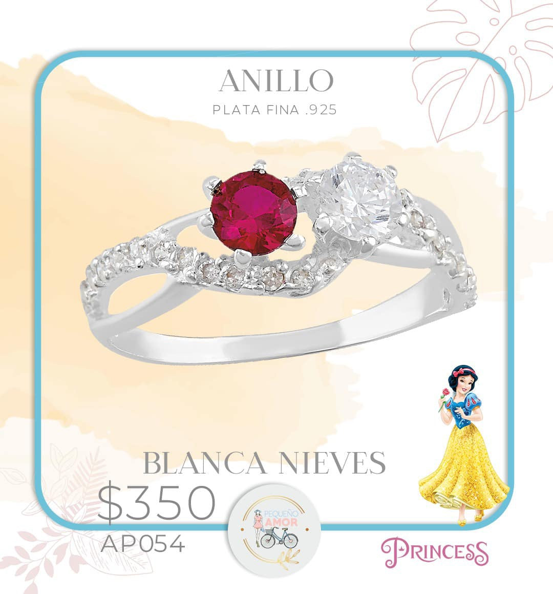 Anillo Plata Fina .925 - Princesas Disney - Blancanieves