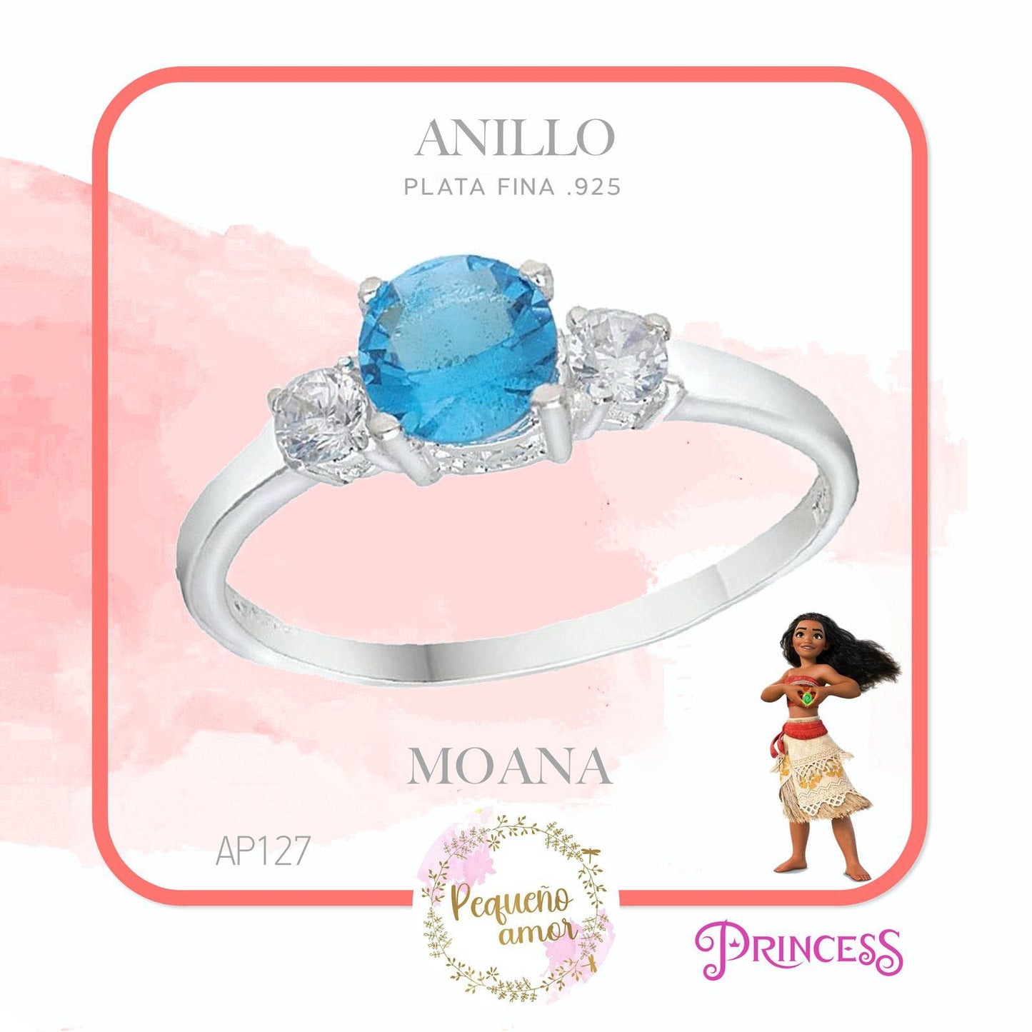 Anillo Plata Fina .925 Princesa Disney Moana