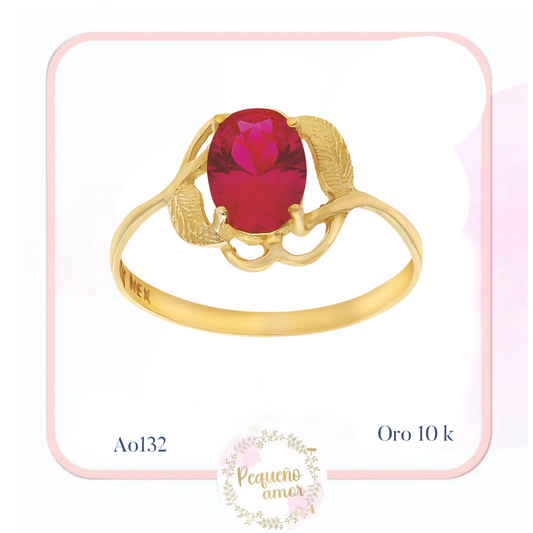 Anillo en oro 10k con piedra color rojo ao132