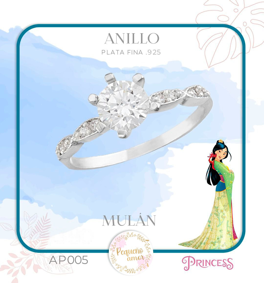 Anillo Plata Fina .925 Princesas Disney - Mulan