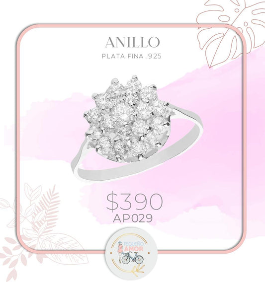 Anillo Flor con piedras plata .925 ap029