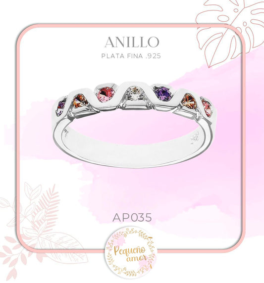 Anillo plata .925 churumbela con piedras de  colores Ap035