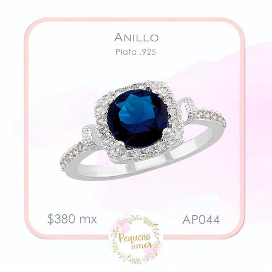 Anillo Plata Fina .925 Circonia Azul Ap044