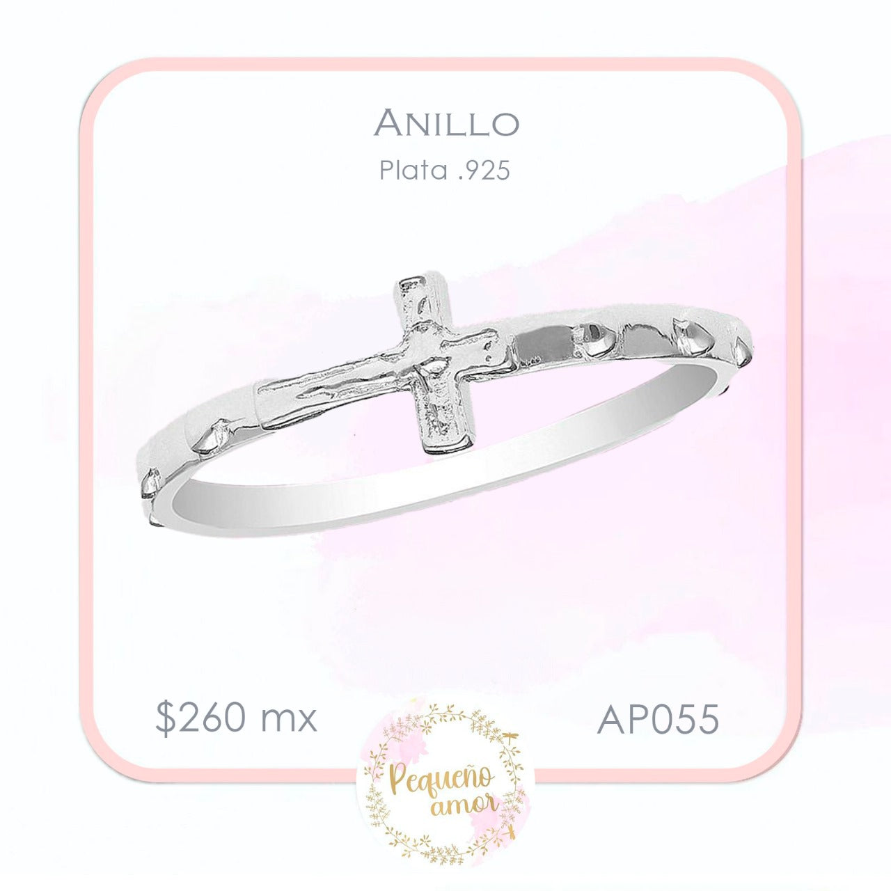 Anillo Plata Fina .925 Cruz  Ap055