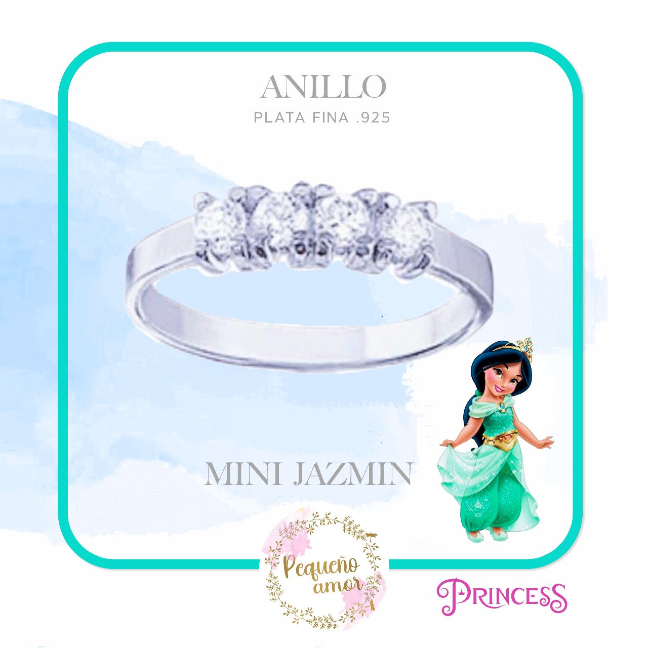 Anillo Niña en Plata fina .925 Princesas Disney Mini Jazmín Mod ap062