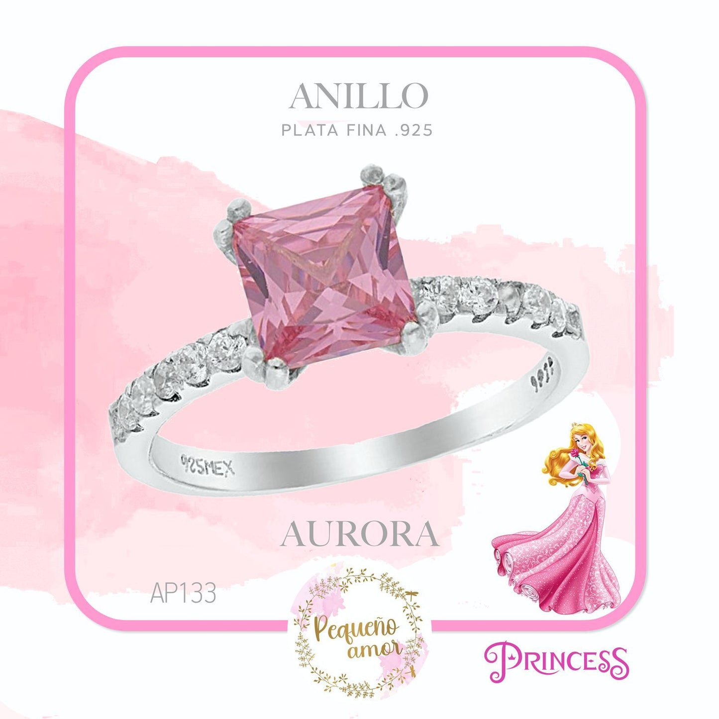 Anillo Plata Fina .925 Princesa Disney Aurora