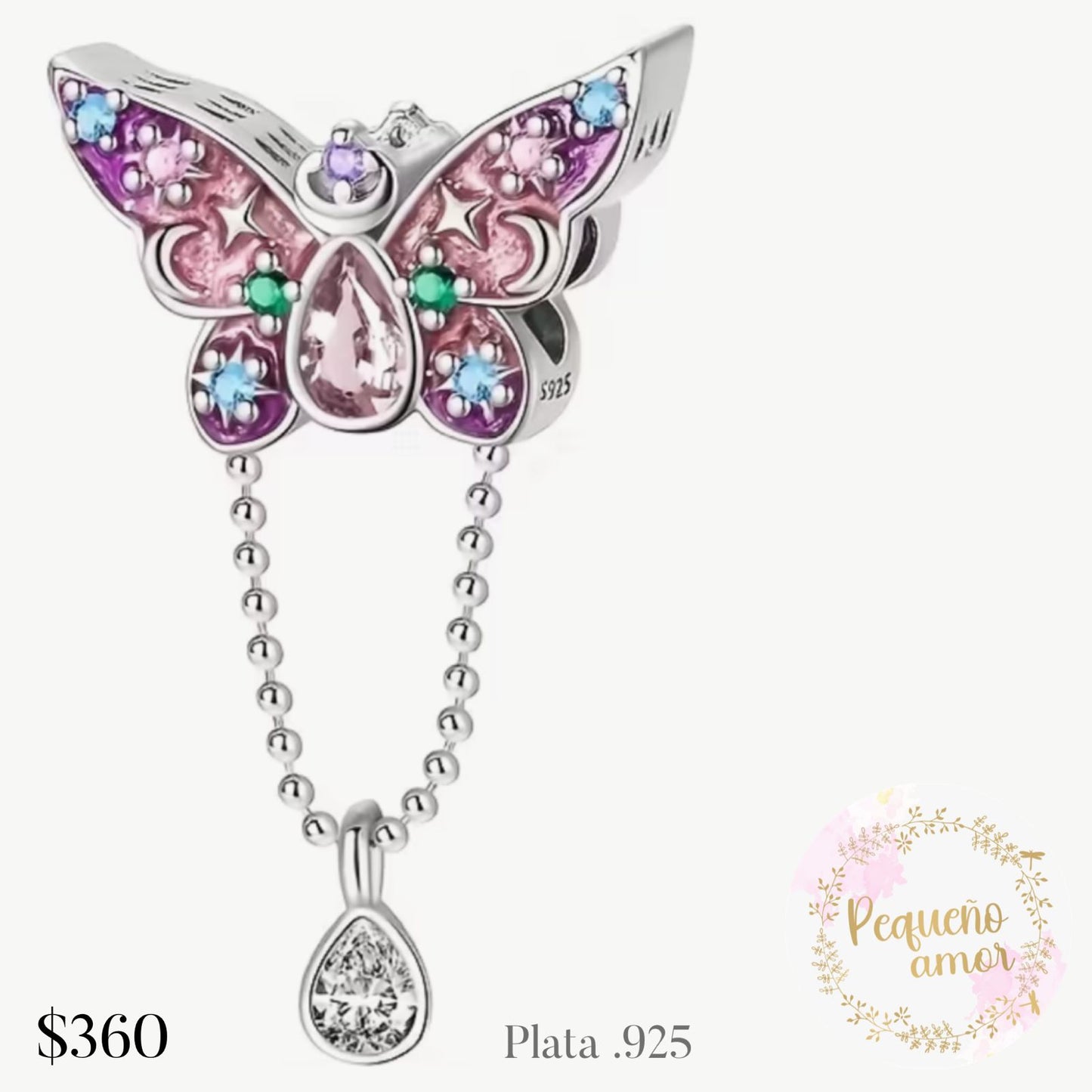 Charm Mariposa Piedras de Colores plata .925