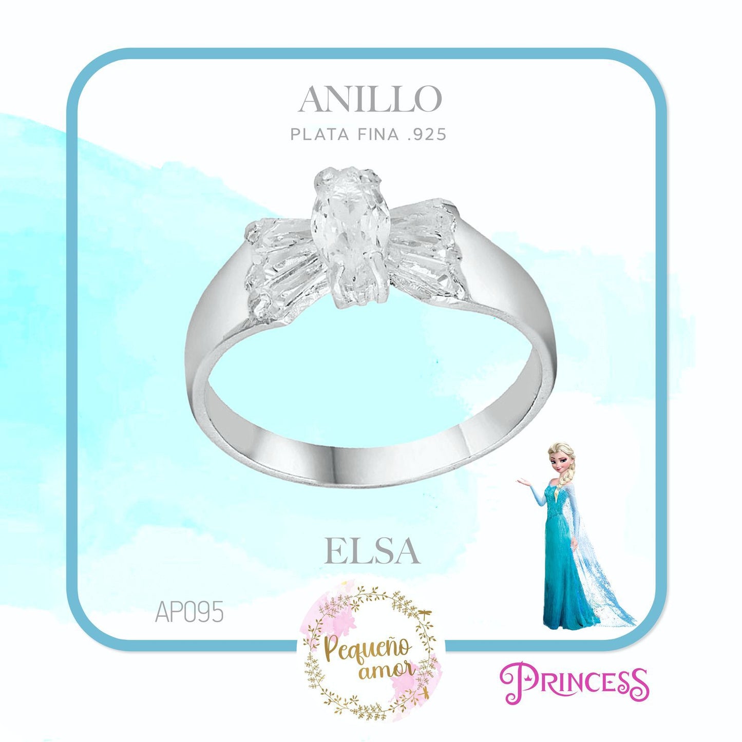 Anillo Plata Fina .925 Princesa Disney Elsa