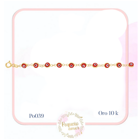 Pulsera Oro 10k Ojo Turco 14 Cm  Modelo Po037