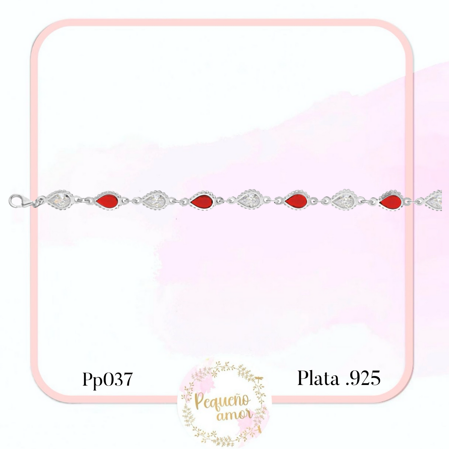 Pulsera Dama con zirconios colores Plata Fina .925 19 cm  pp037