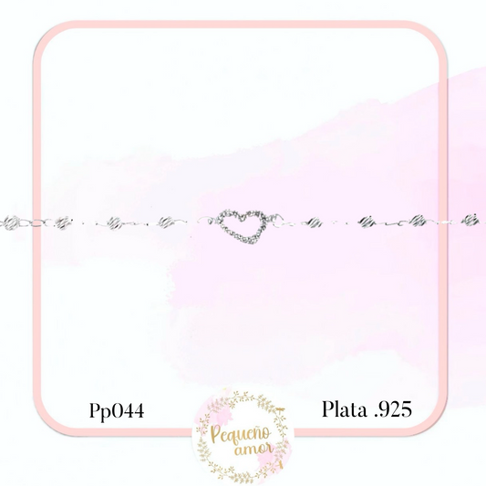 Pulsera de corazón en plata fina .925 18 cm pp045